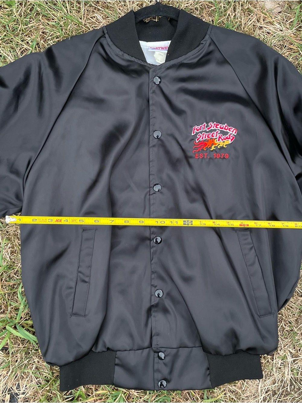 Vintage 90’s Black Embroidered Flame Bomber Size L - Picture 3 of 6